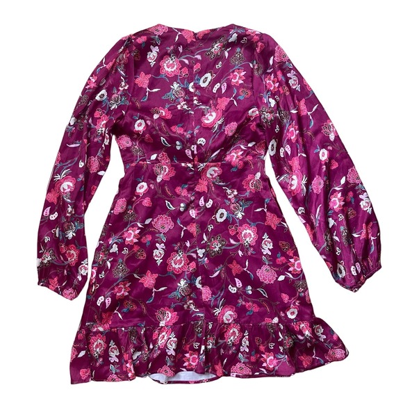 Melloday V-NECK LONG SLEEVE DRESS IN MAGENTA PRINT Women’s Size XS - Picture 4 of 4